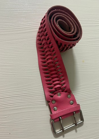 Pembe hakiki Deri Örgülü Tokalı Kadın Kemer - Görsel 7