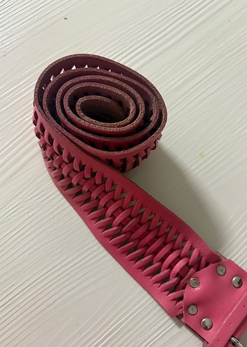 Pembe hakiki Deri Örgülü Tokalı Kadın Kemer - Görsel 3