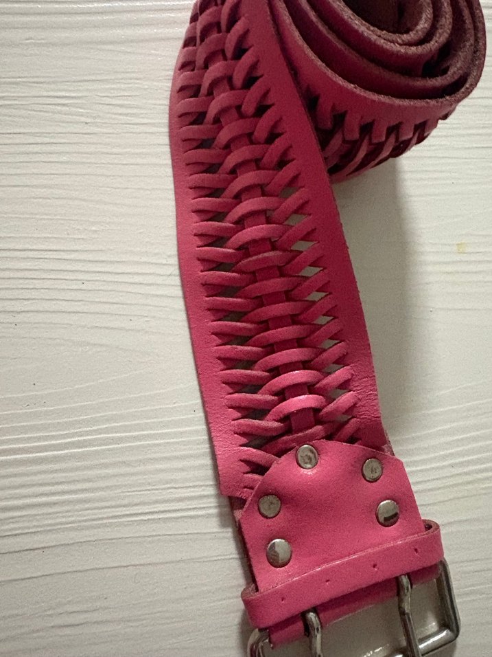 Pembe hakiki Deri Örgülü Tokalı Kadın Kemer - Görsel 5