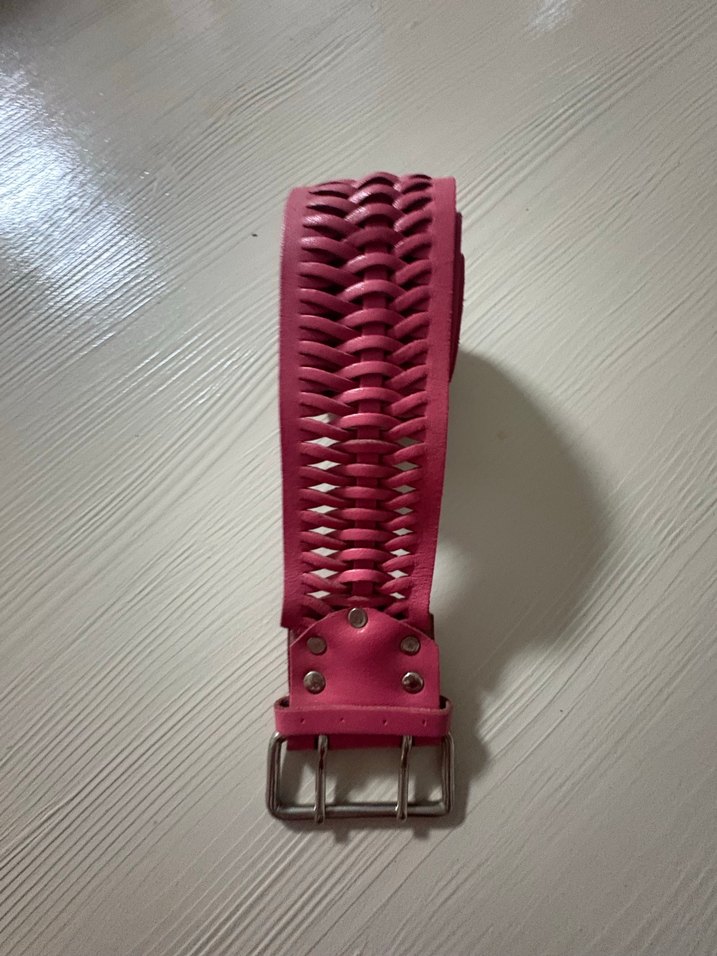 Pembe hakiki Deri Örgülü Tokalı Kadın Kemer - Görsel 2