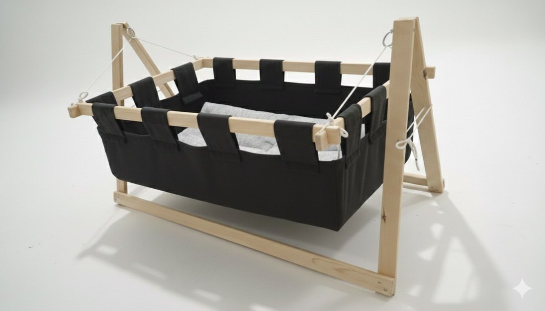 Ahşap Çerçeveli Kahverengi Bebek Beşiği - Görsel 2