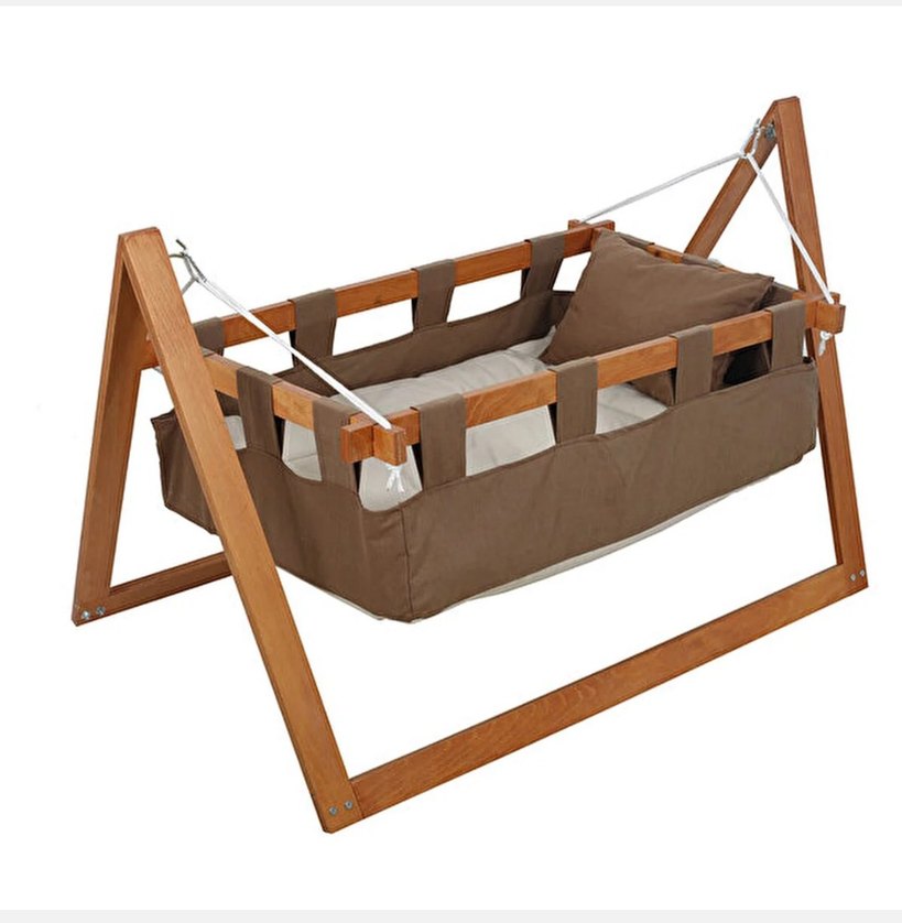 Ahşap Çerçeveli Kahverengi Bebek Beşiği - Görsel 5