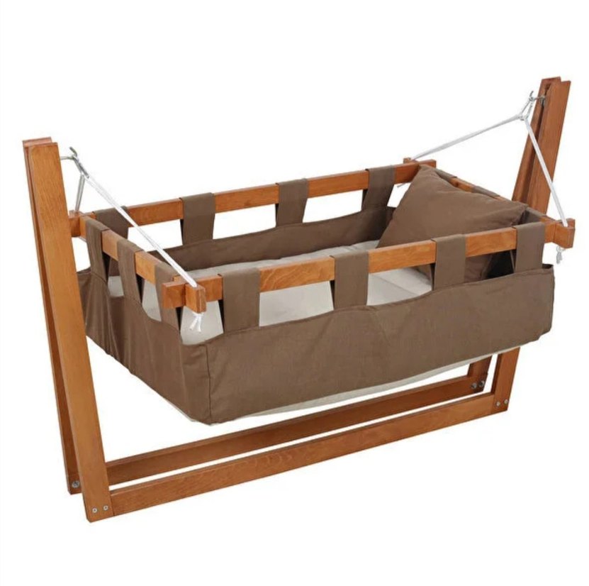 Ahşap Çerçeveli Kahverengi Bebek Beşiği - Görsel 4