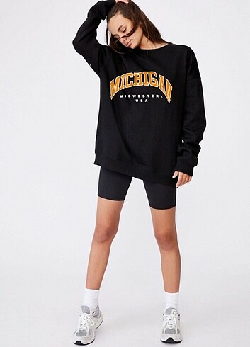 Unisex Michigan Baskılı Oversize Sweatshirt 
