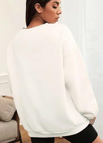s Beden Unisex Düz Beyaz Oversize Sweatshirt 