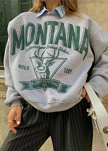 Unisex Montana Baskılı Oversize Sweatshirt 
