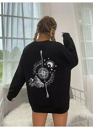 Unisex Pusula Baskılı Oversize Sweatshirt 