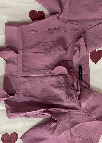 Pembe V Yaka Keten Uzun Kollu Gömlek