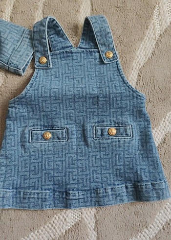 Nakışlı Düğmeli Kız Kot Tulum - Görsel 3