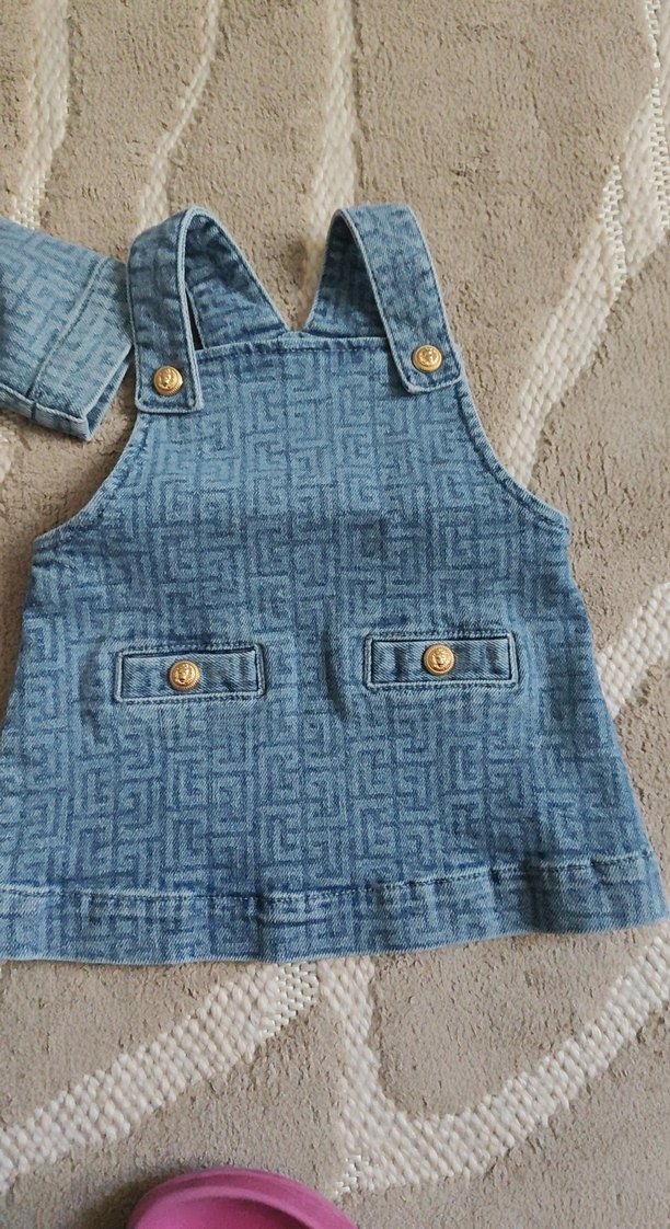 Nakışlı Düğmeli Kız Kot Tulum - Görsel 3