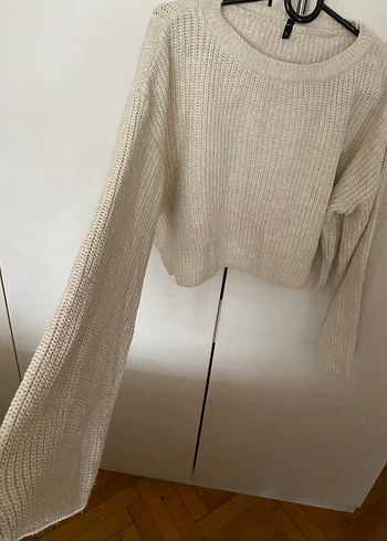 Bej Kadın Triko Kazak, Bisiklet Yaka, Salaş - Görsel 2