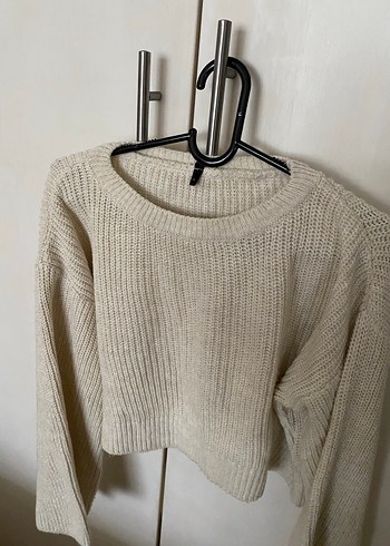 Bej Kadın Triko Kazak, Bisiklet Yaka, Salaş - Görsel 6