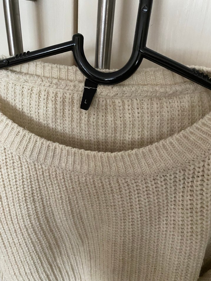 Bej Kadın Triko Kazak, Bisiklet Yaka, Salaş - Görsel 5