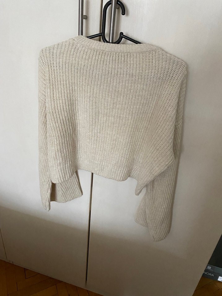 Bej Kadın Triko Kazak, Bisiklet Yaka, Salaş - Görsel 4