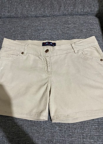 Düğmeli Bej Mini Kot Şort - Görsel 6