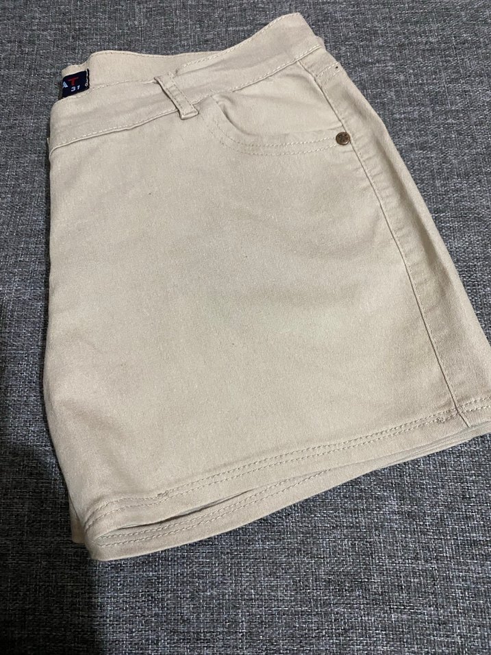 Düğmeli Bej Mini Kot Şort - Görsel 3