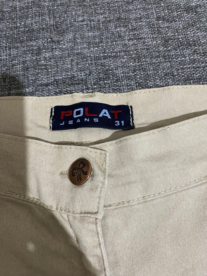 Düğmeli Bej Mini Kot Şort - Görsel 4