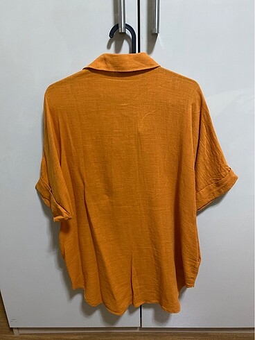 44 Beden turuncu Renk Gusto keten kısa kollu tarçın gömlek