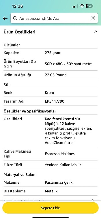  Beden Renk PHILIPS EP5447/90 Tam Otomatik Espresso Makinesi, LatteGo Süt Si
