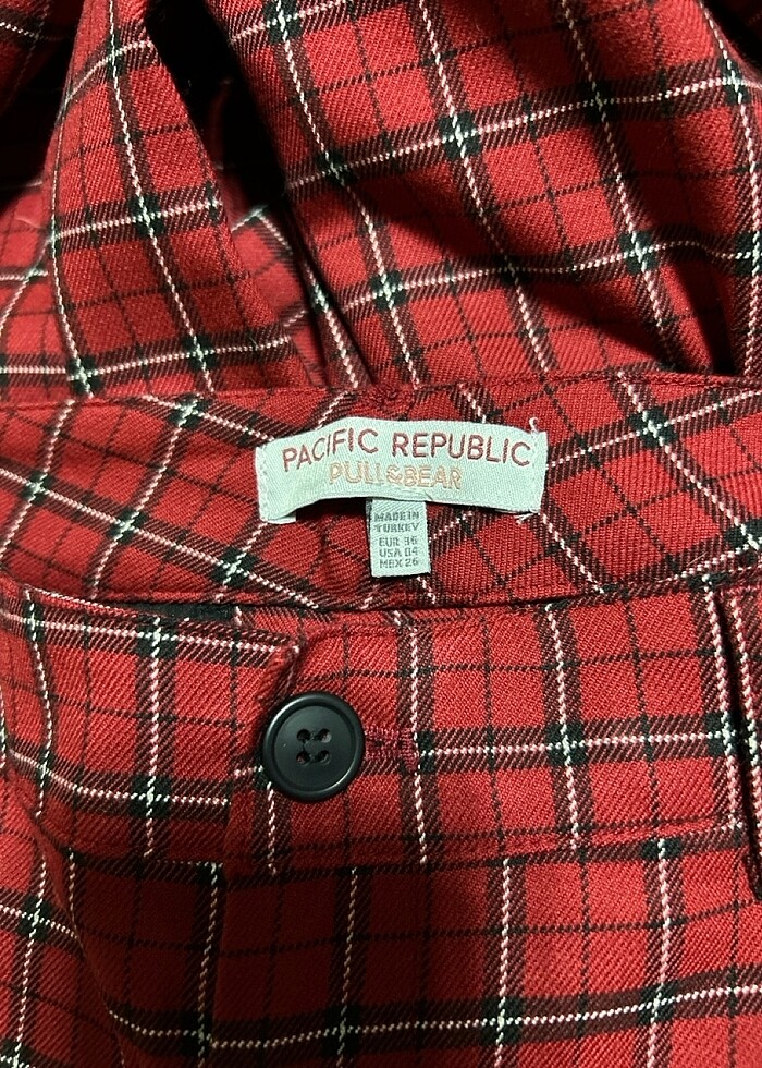 Pull and bear - pacific republic kırmızı ekose pantalon kışlık - Görsel 3
