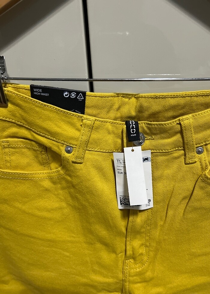 H&M - wide high waist sarı kot pantalon - Görsel 2