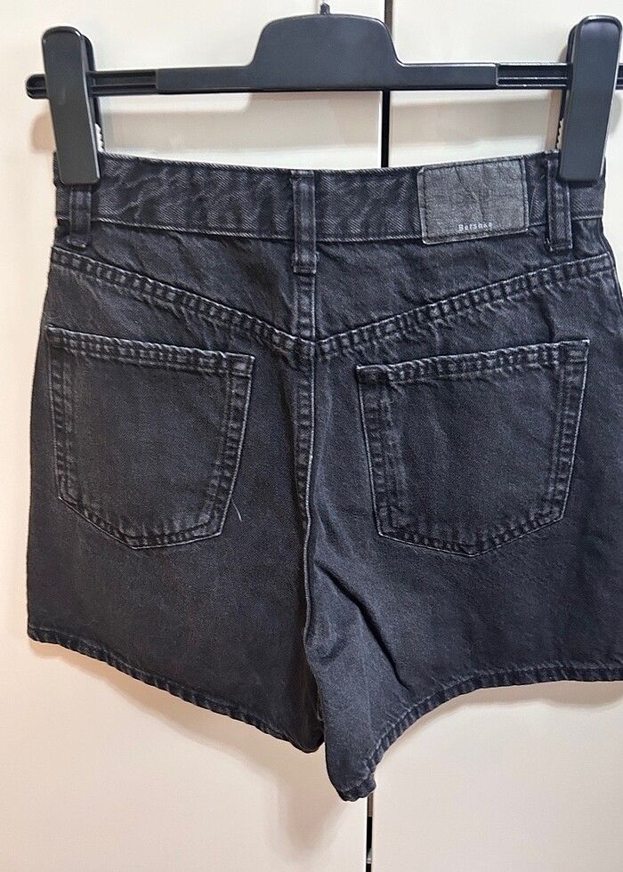 BERSHKA siyah kot şort high waist, yüksek bel - Görsel 2