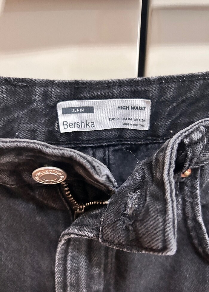 BERSHKA siyah kot şort high waist, yüksek bel - Görsel 3