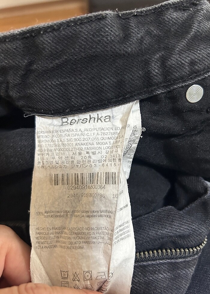 BERSHKA siyah kot şort high waist, yüksek bel - Görsel 4