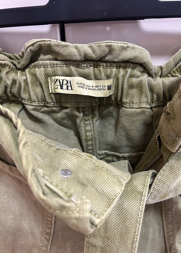 Zara yeşil kot şort, paperbag, yüksek bel - Görsel 2