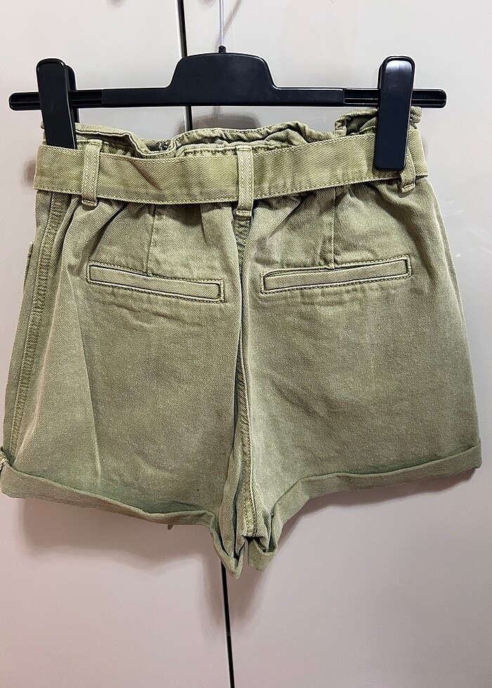 Zara yeşil kot şort, paperbag, yüksek bel - Görsel 3