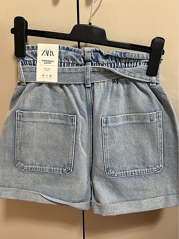 36 Beden mavi Renk Zara kot şort, paperbag short, yüksek bel