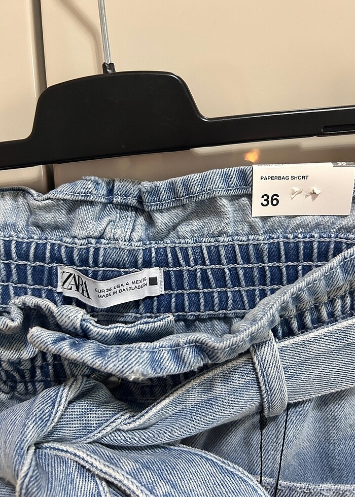 Zara kot şort, paperbag short, yüksek bel - Görsel 2