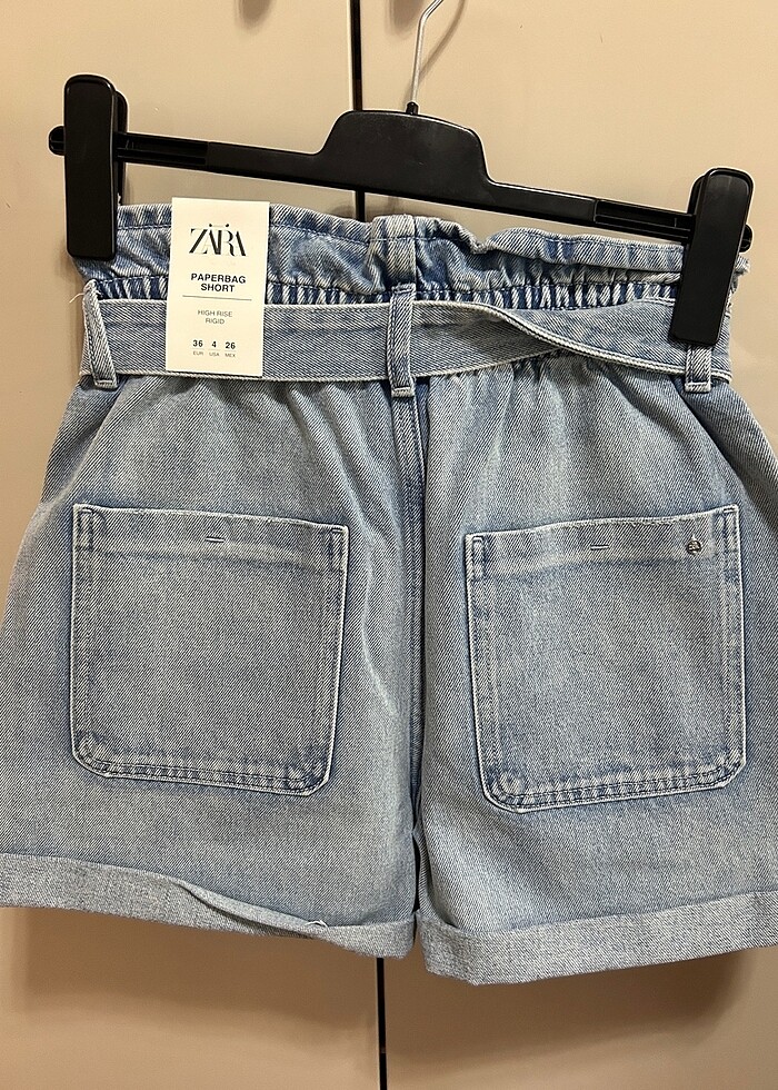 Zara kot şort, paperbag short, yüksek bel - Görsel 4