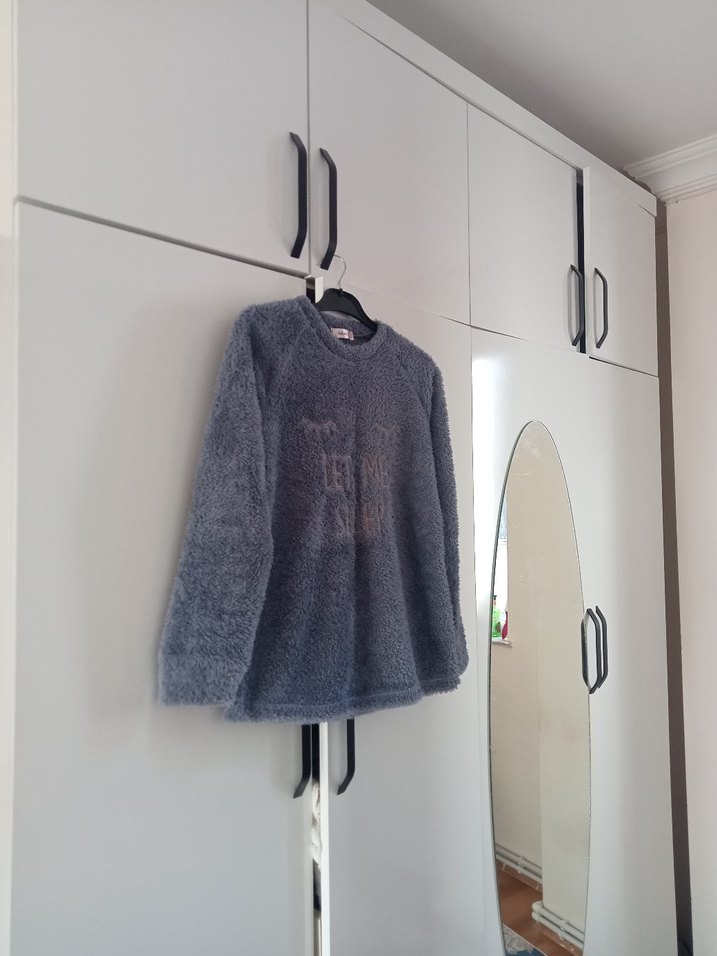 Gri Uzun Kollu  pijama üstü - Görsel 2