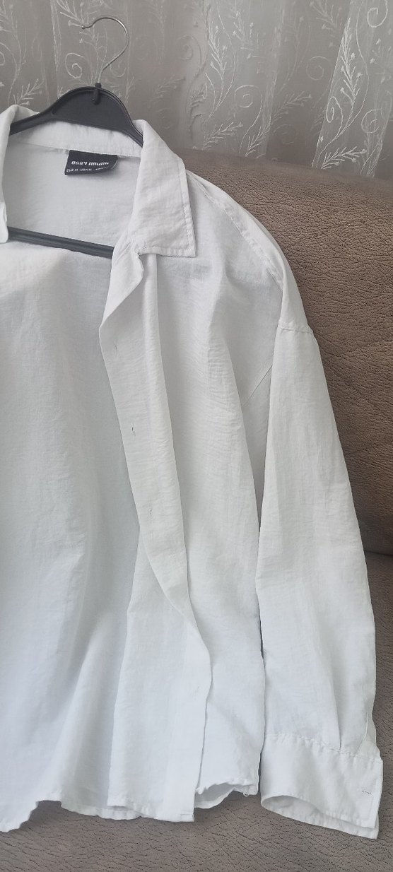 Boyfriend bol kalıp keten görünümlü ayrobin beyaz renk gömlek - Görsel 2