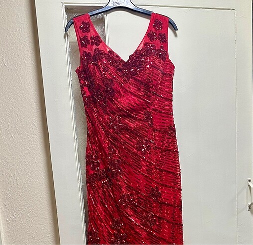 Tasarımcı Kırmızı abiye kına elbisesi