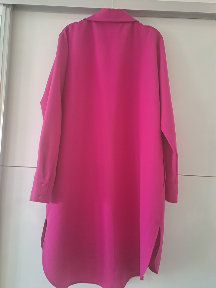 Düğmeli Uzun Pembe Kadın Tunik - Görsel 3