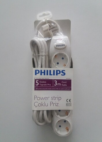 Philips akım korumalı anahtarlı beşli priz 