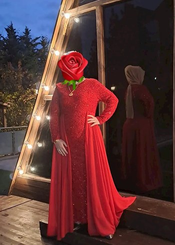 Uzun Kollu Kırmızı Kadın Henna Elbise 48.50 beden uyumludur - Görsel 2