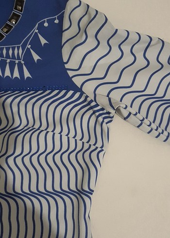 Mavi Desenli taşlı Uzun  Bluz - Görsel 2