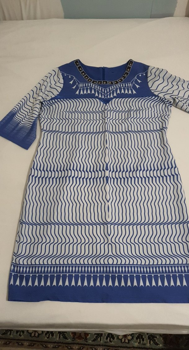 Mavi Desenli taşlı Uzun  Bluz - Görsel 3