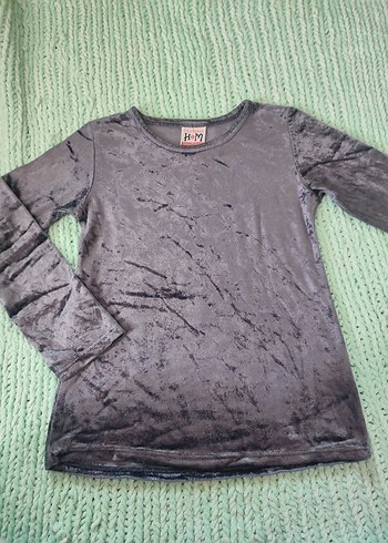 Kızlar için Gri Uzun Kollu Kadife üst - Görsel 2