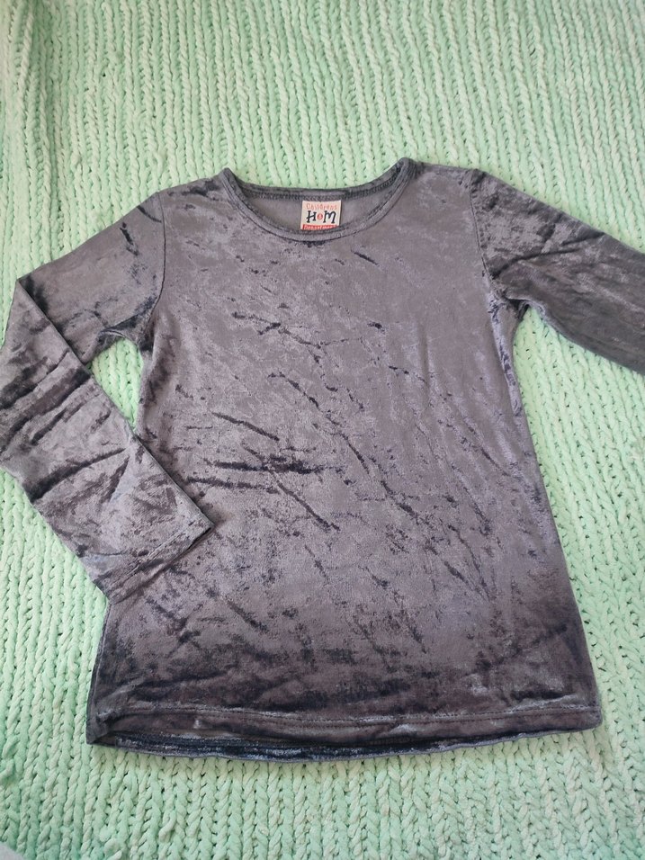 Kızlar için Gri Uzun Kollu Kadife üst - Görsel 2