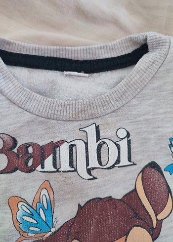 Kız Çocuk Gri Bambi Baskılı Sweatshirt - Görsel 3