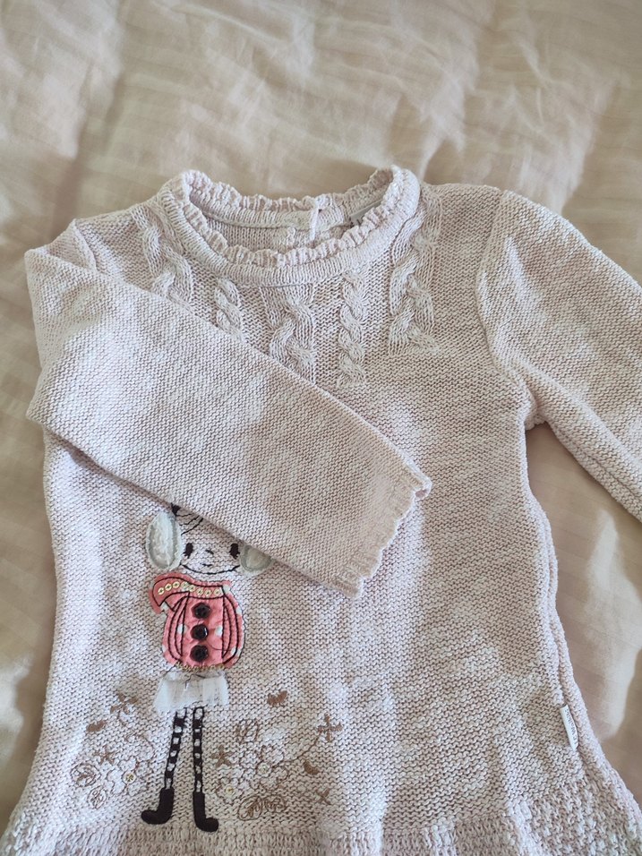 Nakışlı Triko Kız Elbise, Uzun Kollu - Görsel 3