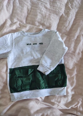 Erkek Çocuk Düğmeli Gri-Yeşil Sweatshirt ikili - Görsel 3