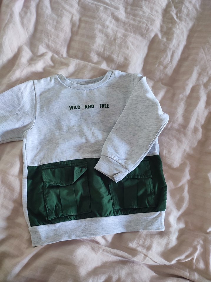 Erkek Çocuk Düğmeli Gri-Yeşil Sweatshirt ikili - Görsel 3