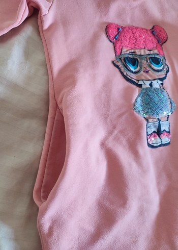 Kız Çocuk Pembe Uzun Kollu Baskılı  elbise - Görsel 3