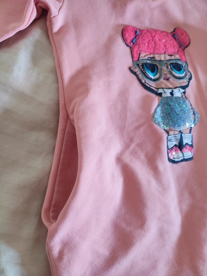 Kız Çocuk Pembe Uzun Kollu Baskılı  elbise - Görsel 3