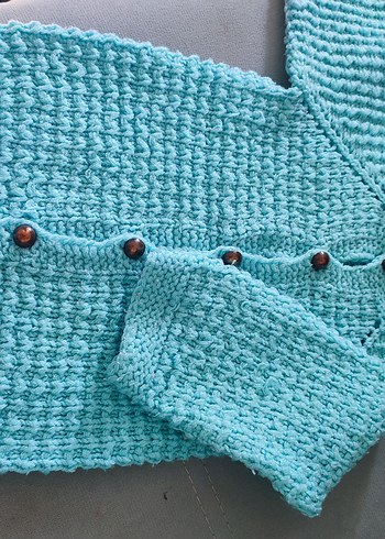 Düğmeli Turkuaz Triko Hırka - Görsel 2